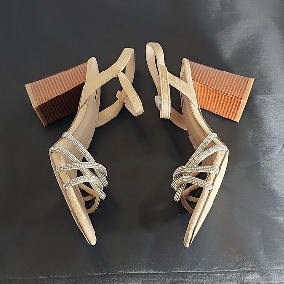 BRAND NEW GLAZE WOMEN’S BLOCK-HEEL RHINESTONES CRISS-CROSS STRAP SANDAL - Picture 14 of 16